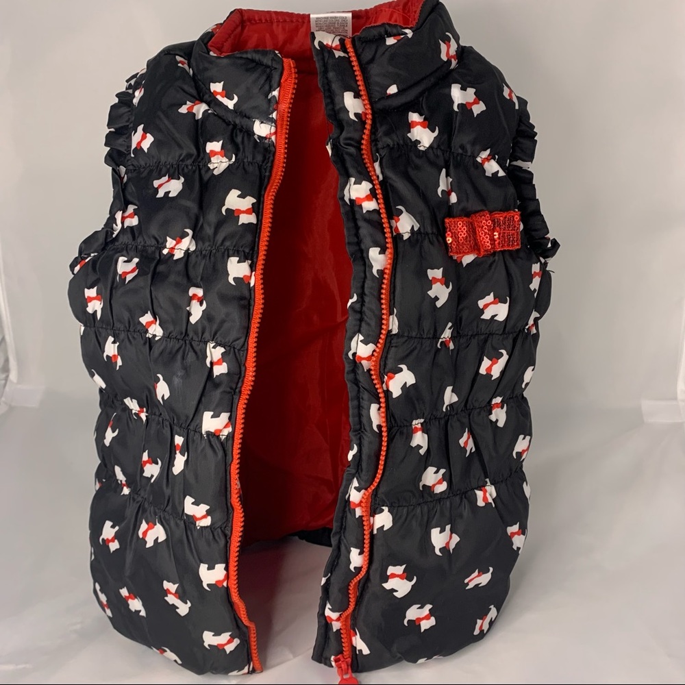 Black Toddler Girl's Puffer/Ski Vest with with Scottie Dogs and red accents. - Picture 2 of 6